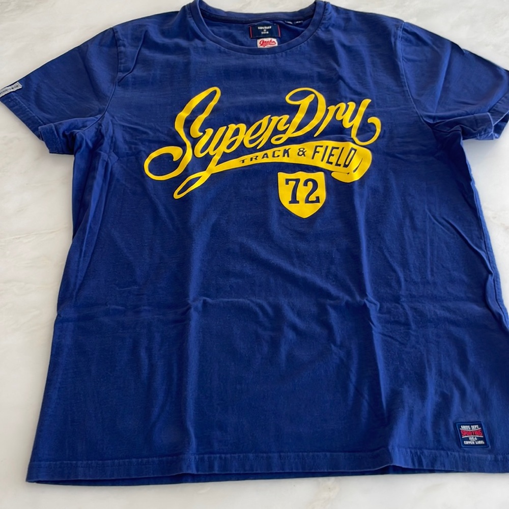 NWOT Superdry Men’s Blue S/S T-shirt w/ Yellow Logo-Size XL - Picture 3 of 10